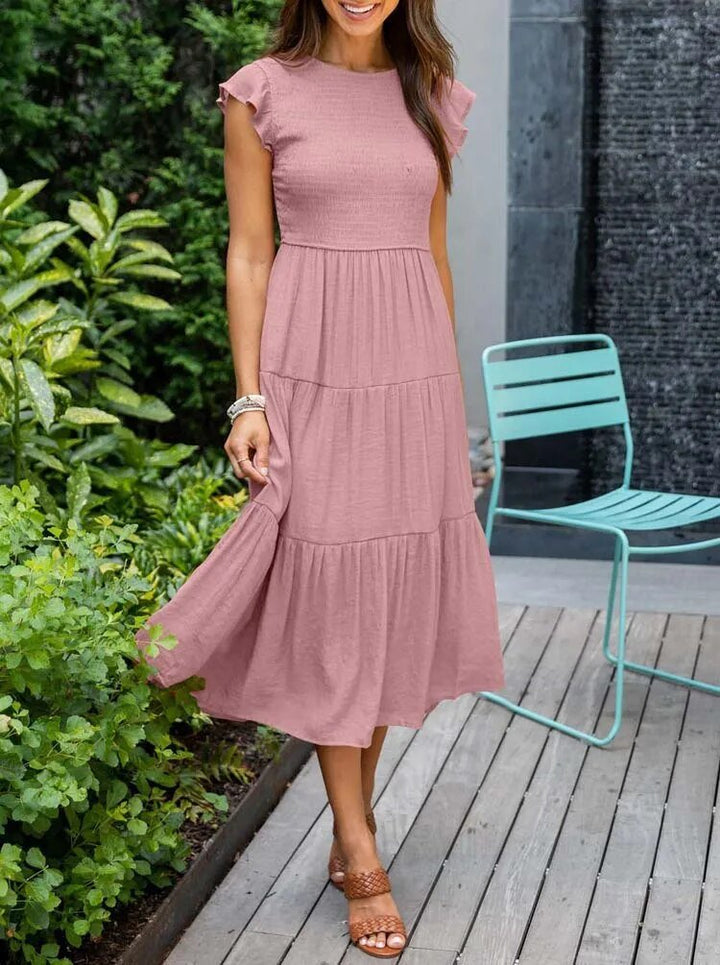 Vielseitiges Damen Midi-Kleid, Bauchkontrolle, elegantes Stufenkleid für Hochzeit, Büro oder Freizeit.
