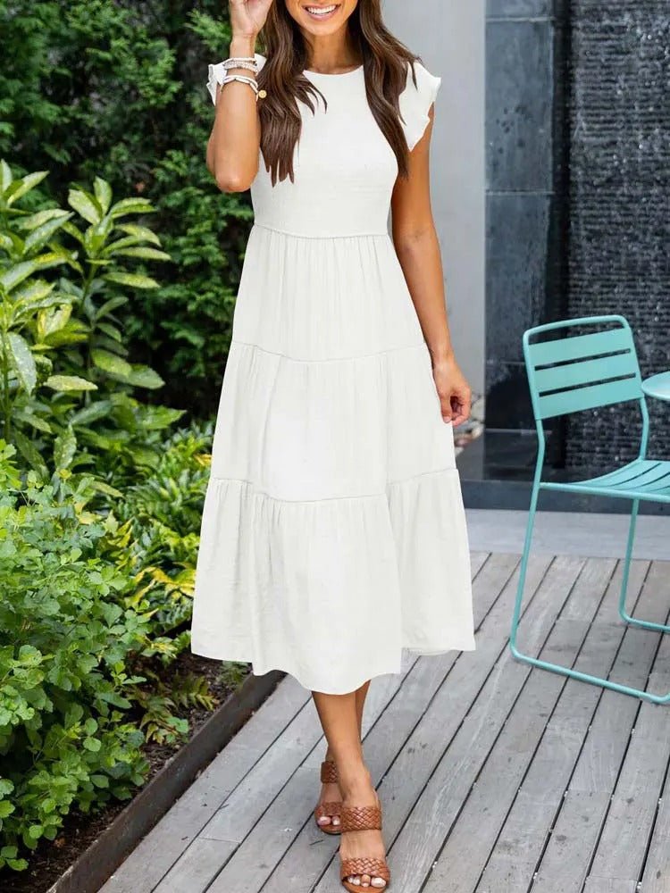 Elegantes Damen Midi-Kleid, Stufenkleid mit Bauchkontrolle, A-Linie, festlich oder bürotauglich.