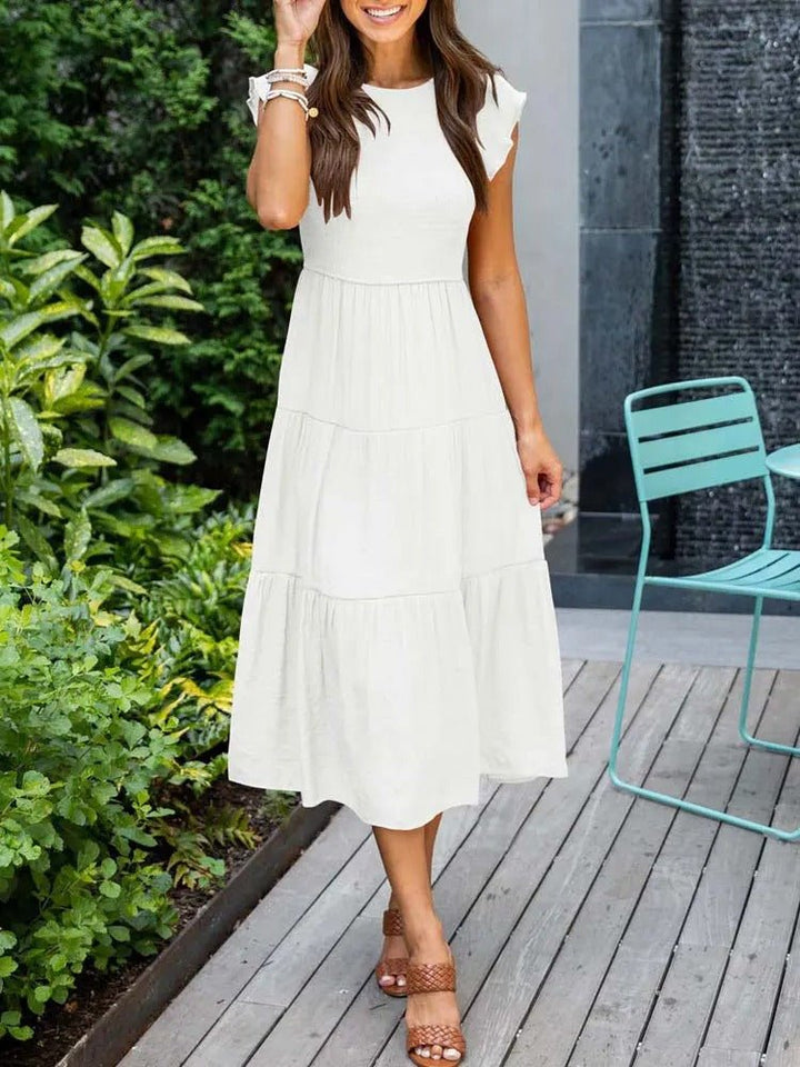 Elegantes Damen Midi-Kleid, Stufenkleid mit Bauchkontrolle, A-Linie, festlich oder bürotauglich.