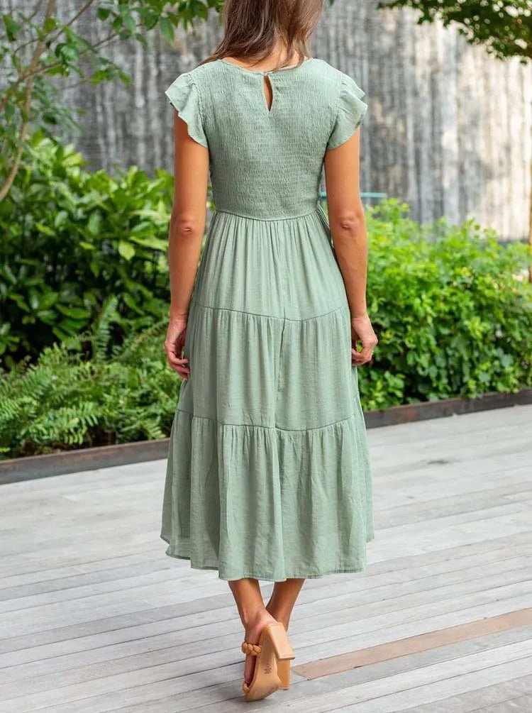 Bequemes Freizeitkleid Midi für Damen, A-Linie, Stufenkleid mit Bauchkontrolle für feminine Mode.