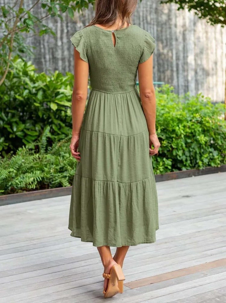 Chices Damen Midi-Kleid, A-Linie, mit Bauchkontrolle und Rüschen, ideal für elegante Outfits.