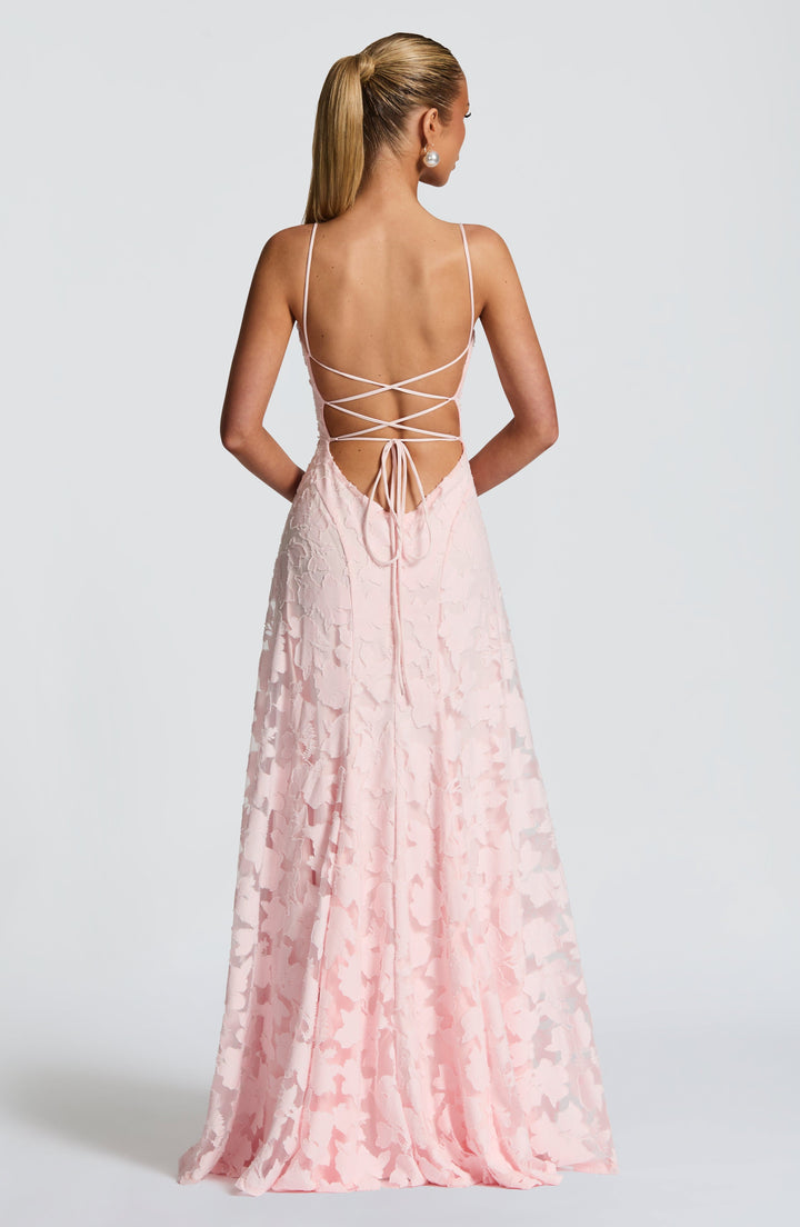 Hochwertiges Damen Festkleid, besticktes Abendkleid mit elegantem Blumenmuster.