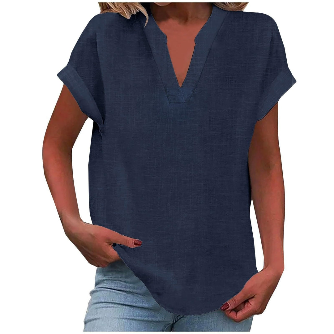 Damen V-Ausschnitt Bluse, ideal für einen lässigen Freizeit-Look oder elegant kombiniert im Business Casual Stil.