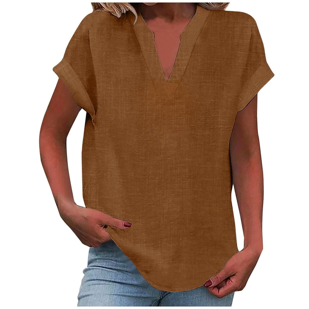 Vielseitige Damenbluse mit V-Ausschnitt, perfekt für Freizeit, Business Casual und elegante Sommer-Anlässe.