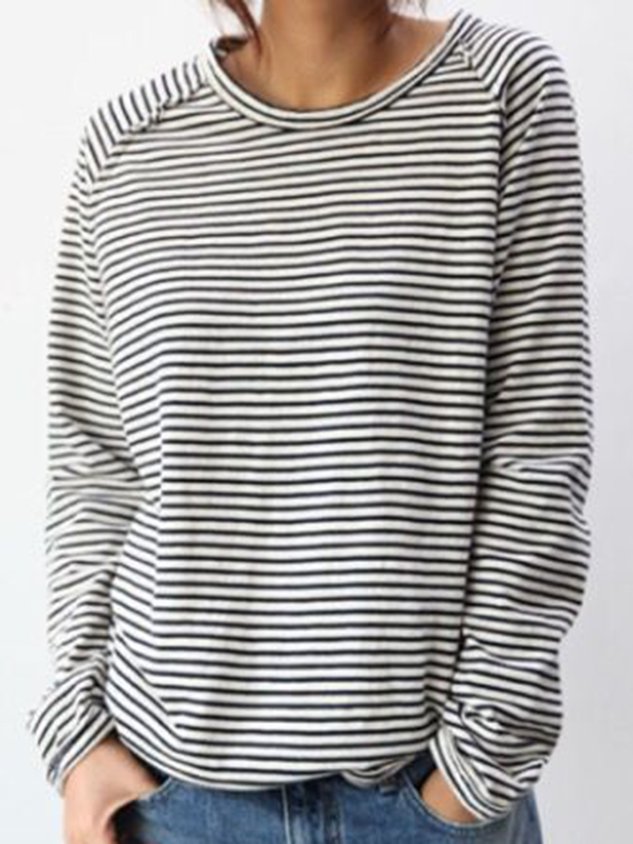 Damen Gestreiftes Langarm-Top: Bequemes, vielseitiges Langarmshirt mit Rundhals für Freizeit & Alltag.
