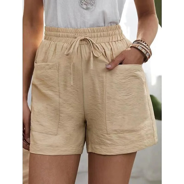 Beige Damen High Waist Shorts, lässig und bequem, eine ideale Wahl für den alltäglichen Sommer-Stil.