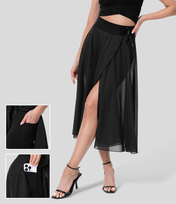 Eleganter Damen-Sommerrock, Midi-Länge, hochtailliert und fließend für Damenmode.