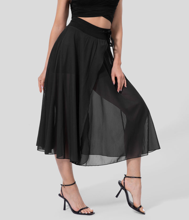 Damen Midi-Rock 2-in-1: Hochtailliert, fließend, perfekt für Abend- & Strandoutfits.
