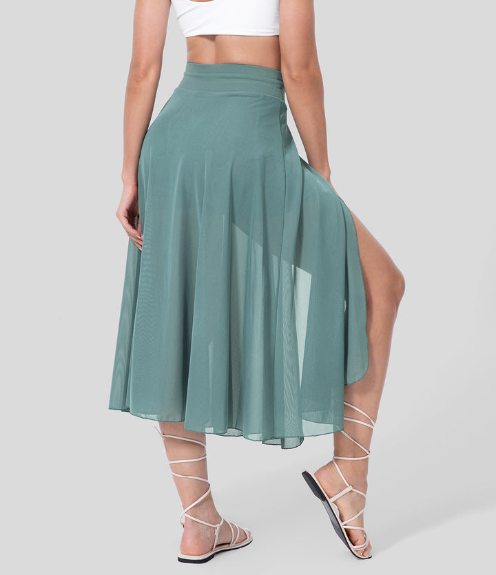 Eleganter hochtaillierter Sommer-Midirock für Damen, fließend & vielseitig.