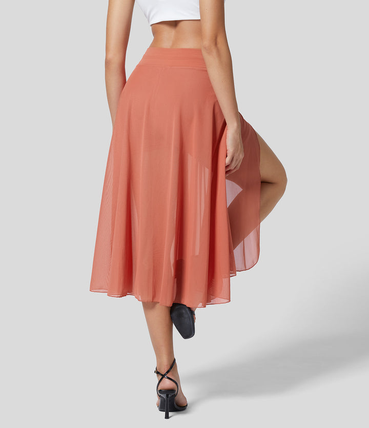Hochtaillierter fließender Damen-Midirock, elegant und bequem für den Sommer.