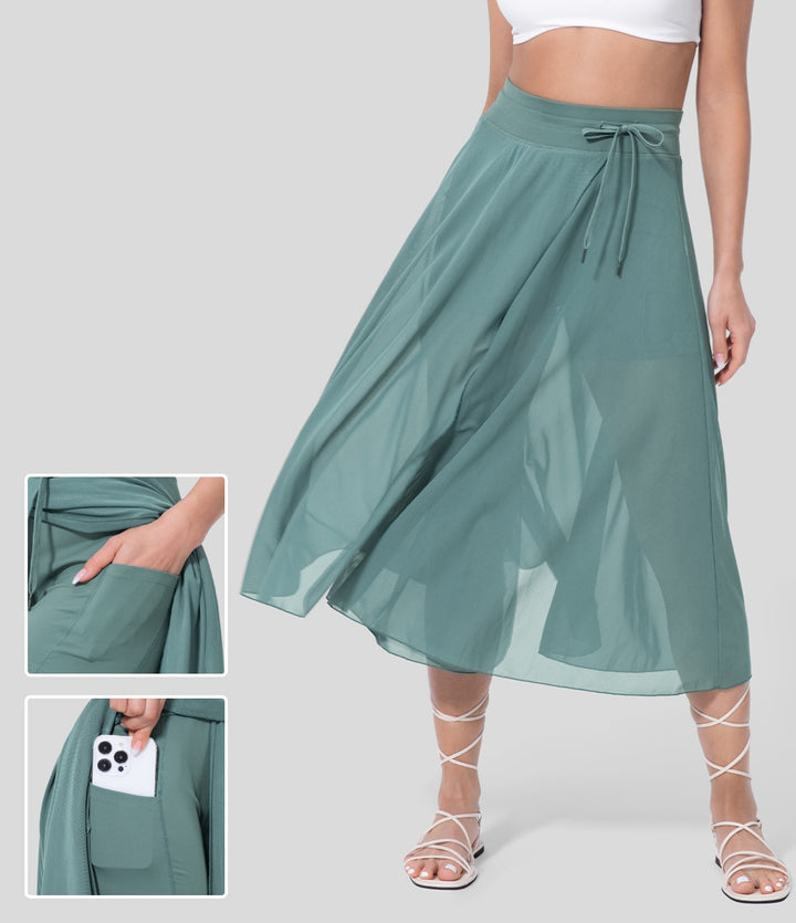 Vielseitiger Damen 2-in-1 Midirock, hochtailliert und fließend für Frühling/Sommer.