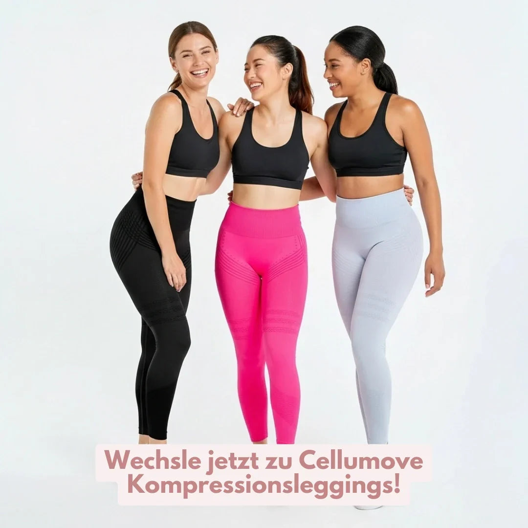 Frau trägt schwarze High Waist Damen Kompressions-Leggings beim Sport, atmungsaktiv & figurbetont.