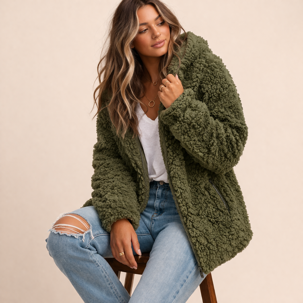 Modische casual Oversized-Damenjacke mit Kapuze, gemütlich & vielseitig für Freizeit im Herbst.