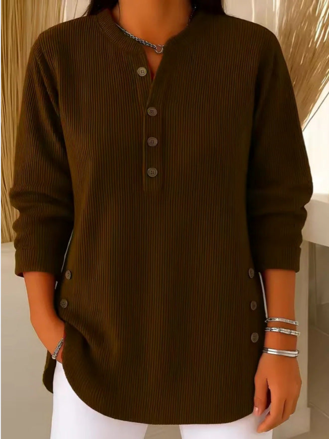 Elegante Damen Langarm Tunika mit Knopfleiste, locker und fließend für maximalen Komfort.