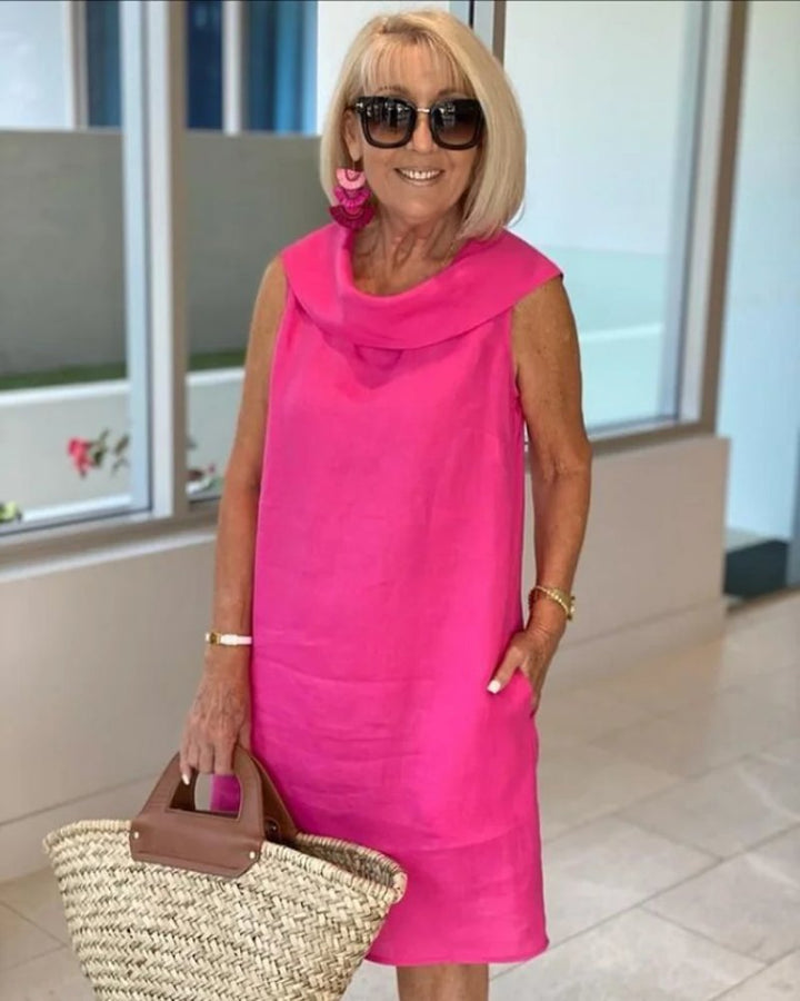 Damen leichtes ärmelloses Sommerkleid mit weitem Ausschnitt, perfekt für Strandurlaub & Freizeitmode.