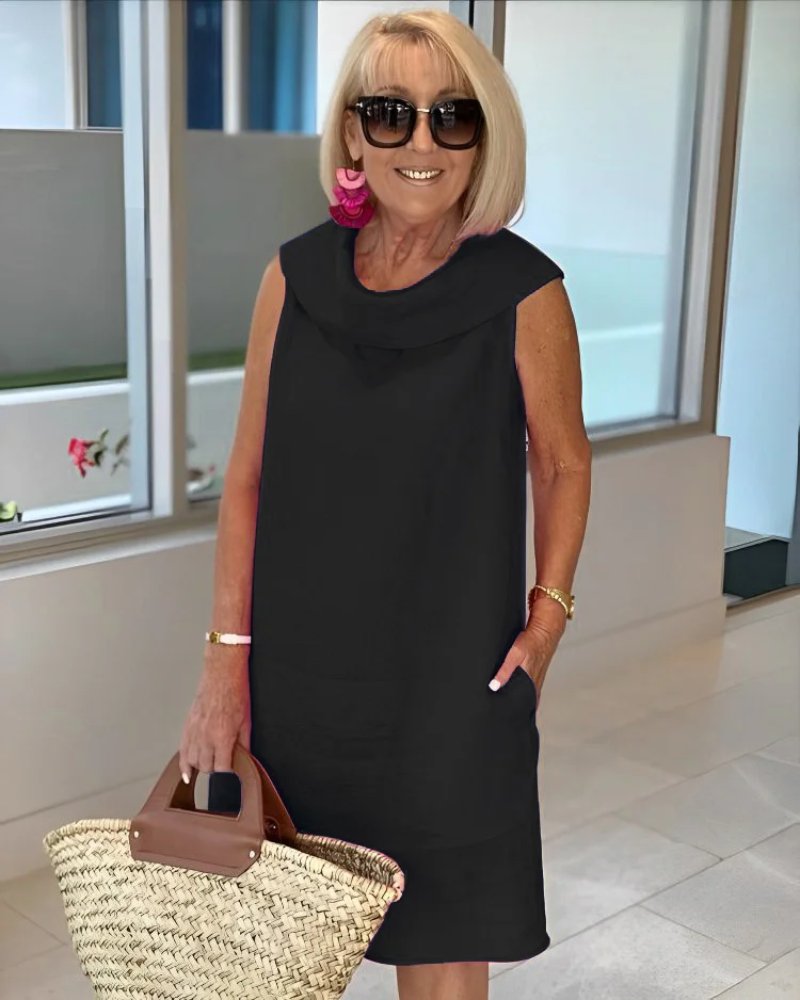 Ärmelloses Damen Sommerkleid mit weitem Ausschnitt, leicht und luftig. Optimal für Urlaub, Freizeit & heiße Tage.