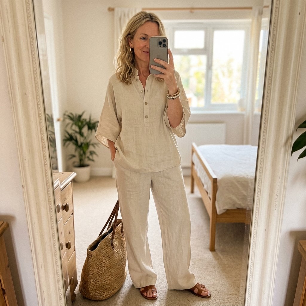 Damen Kimono-Bluse und weite Hose Set, perfekt für einen entspannten und eleganten Sommer.
