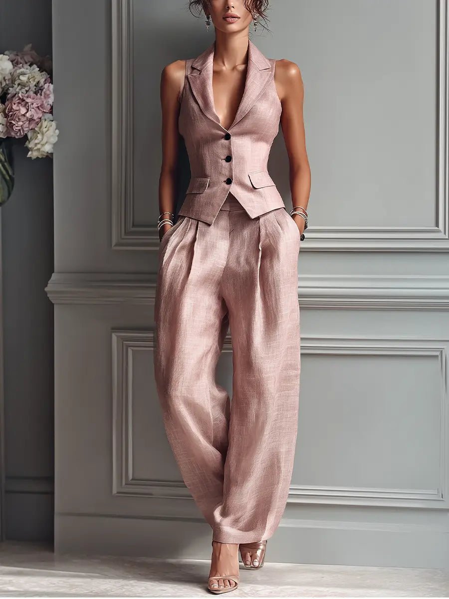Elegantes Damen Weste & Wide-Leg Hosen Set, perfekt für Business oder einen schicken Freizeit-Look. Vielseitig & modern.