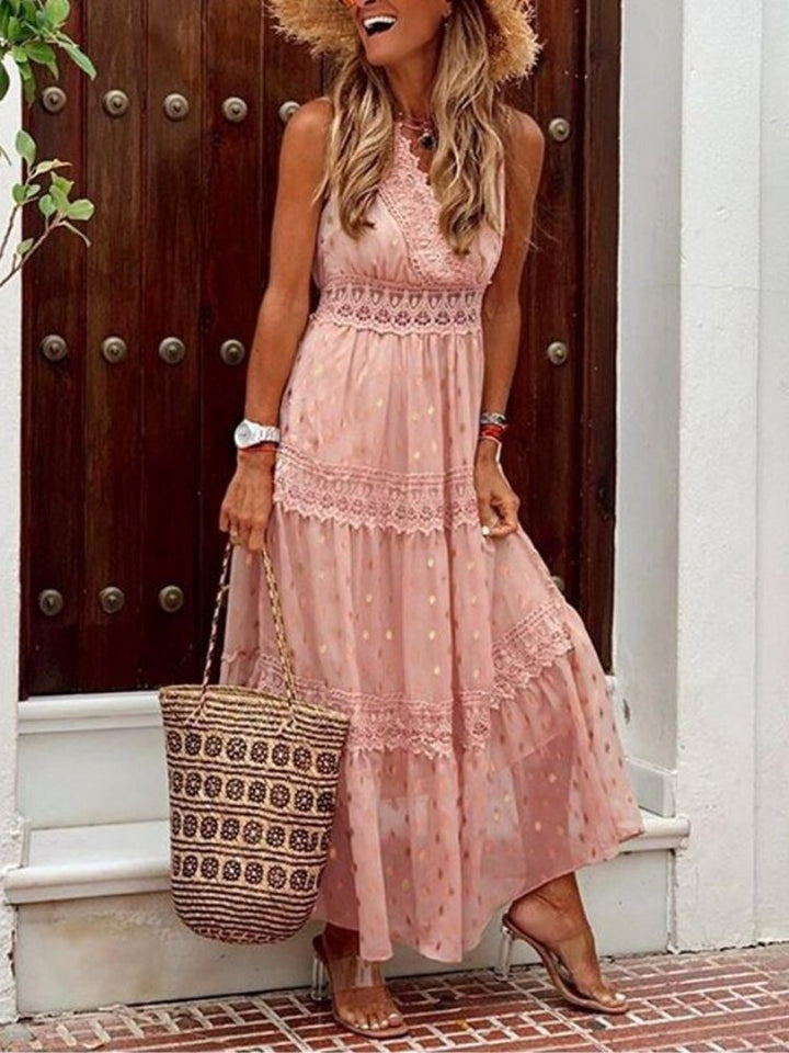 Fließendes, festliches Damen Maxikleid, perfekt für Hochzeitsgäste und Sommeranlässe, elegantes Boho-Design.