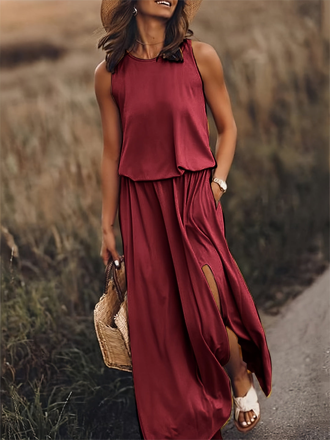 Schickes, fließendes Damen Maxikleid im Boho-Stil für den Herbst. Elegant und komfortabel für vielfältige Anlässe.