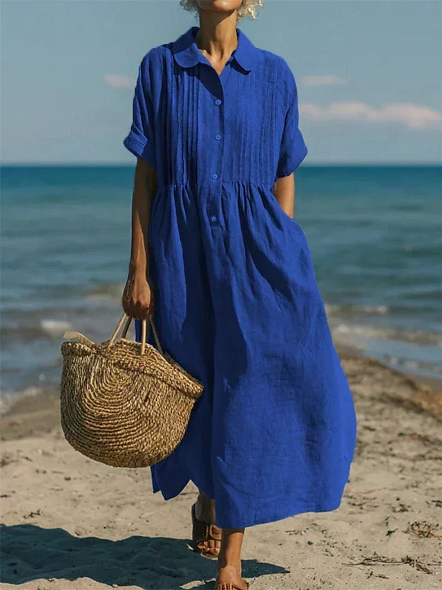 Fließendes Damen Maxikleid mit feinen Pintuck-Details, perfekt als elegantes Abend- oder Tageskleid.