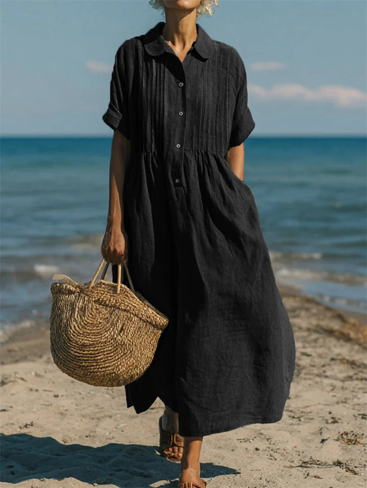 Trendiges Damen Maxikleid für den Sommer, mit zarten Pintucks und lockerer Passform.