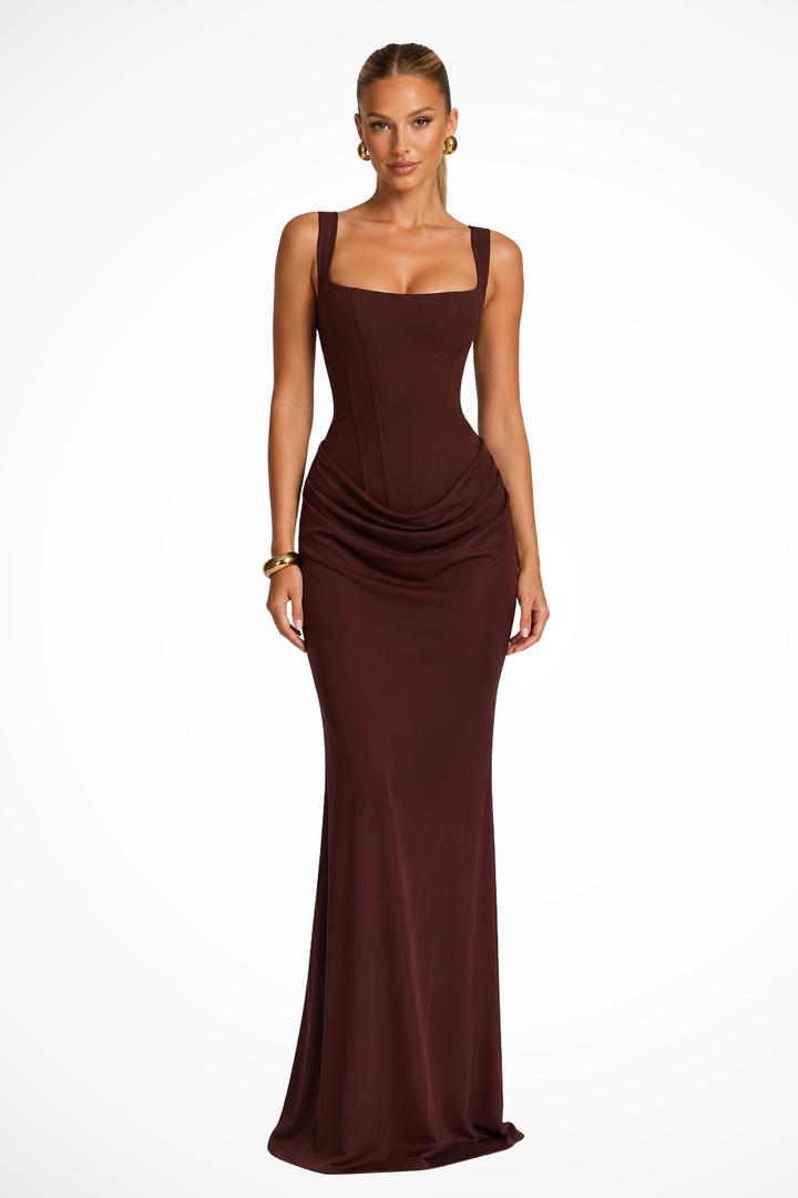 Damen Maxikleid in Korsett-Optik für Gala & Feier. Langes, elegantes Abendkleid mit Drapierung, viele Farben.