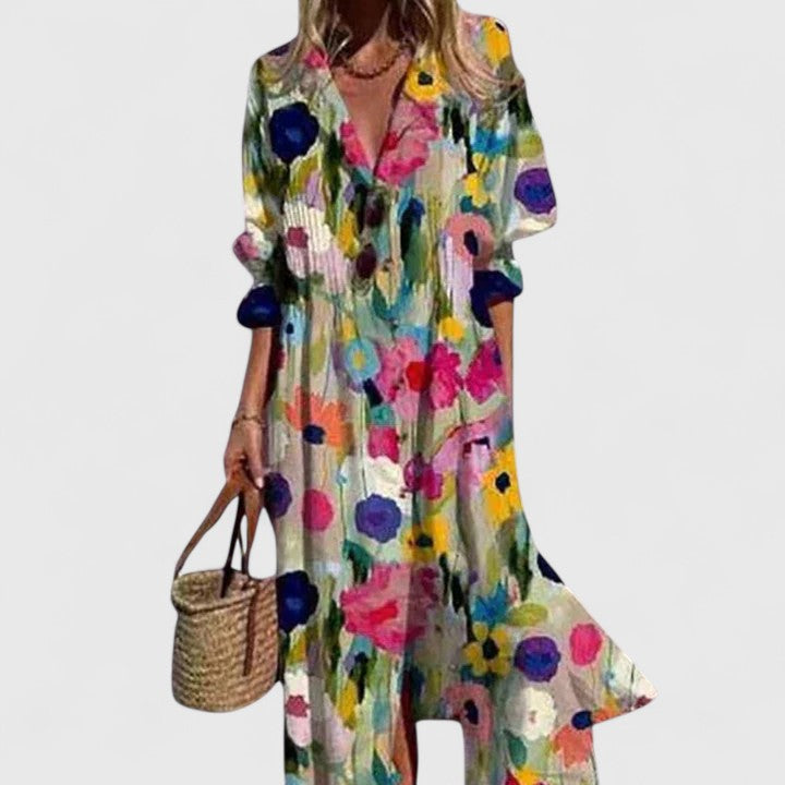 Sommerliches Damen Midikleid mit Blumen, luftig & bequem. Dein perfektes Freizeitkleid.