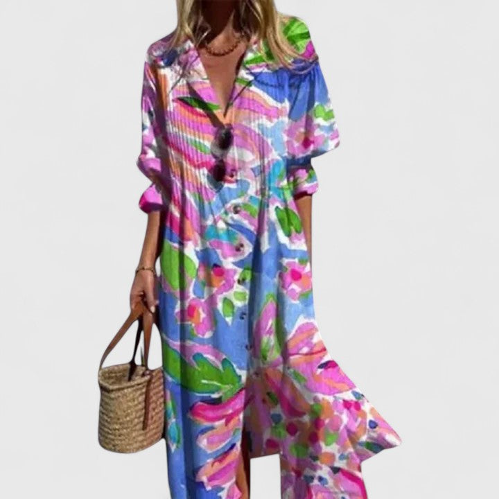 Komfortables Damen Blumen Midikleid, leicht & stilvoll. Ideal für Frühlingstage.