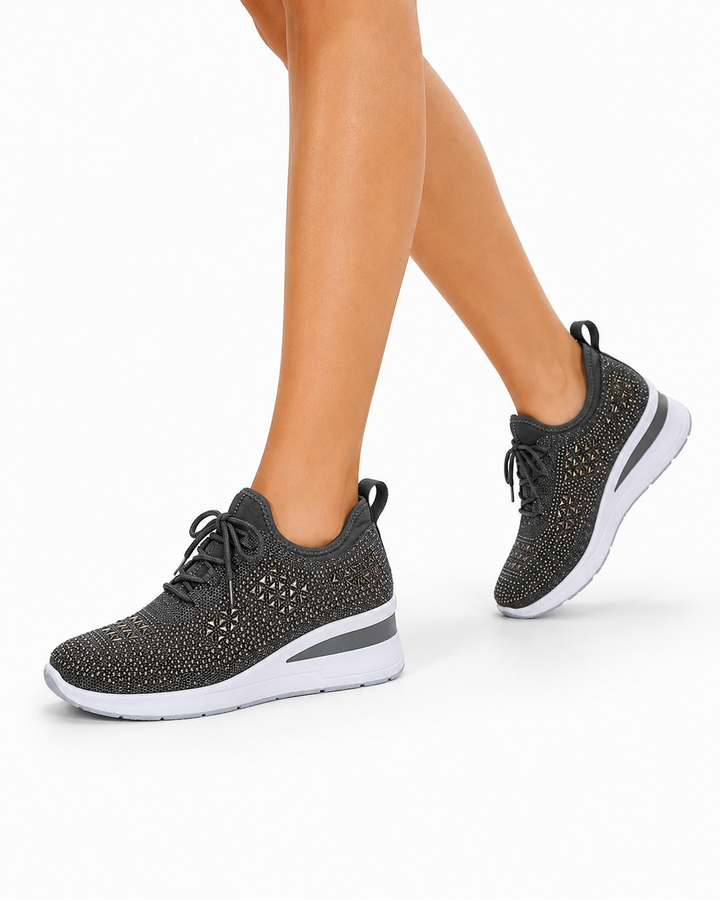 Elegante Damen Strass Sneakers. Orthopädische Bequem-Schuhe mit glamourösem Akzent.
