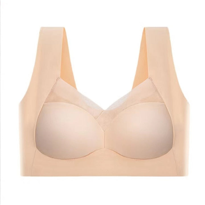 Weicher Stoff des nahtlosen Damen Push-Up BHs. Komfortable Unterwäsche, unsichtbar unter Kleidung.