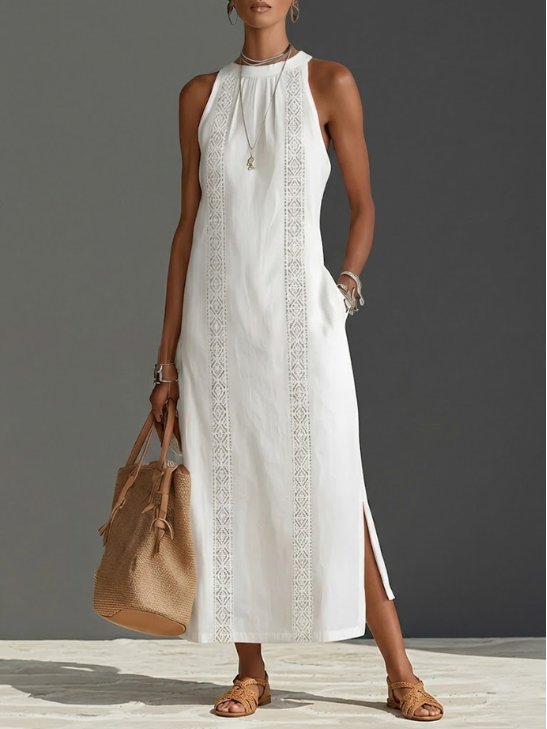 Damen Ärmelloses Midi-Kleid mit eleganter Stickerei, perfekt für festliche Anlässe und Freizeit.