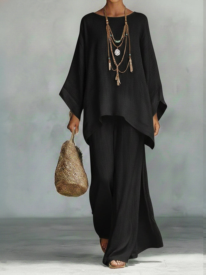 Elegantes & bequemes Damen Sommer Set, Zweiteiler mit weitem Oberteil & Hose für entspannte Tage.