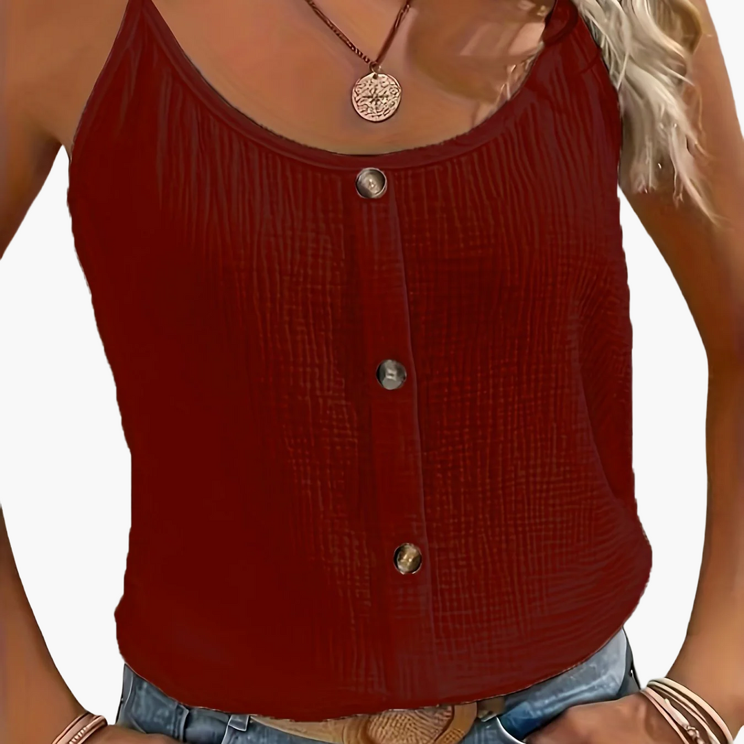 Trendiges Damen Tanktop mit Knopfleiste, Spaghettiträger für moderne Looks.
