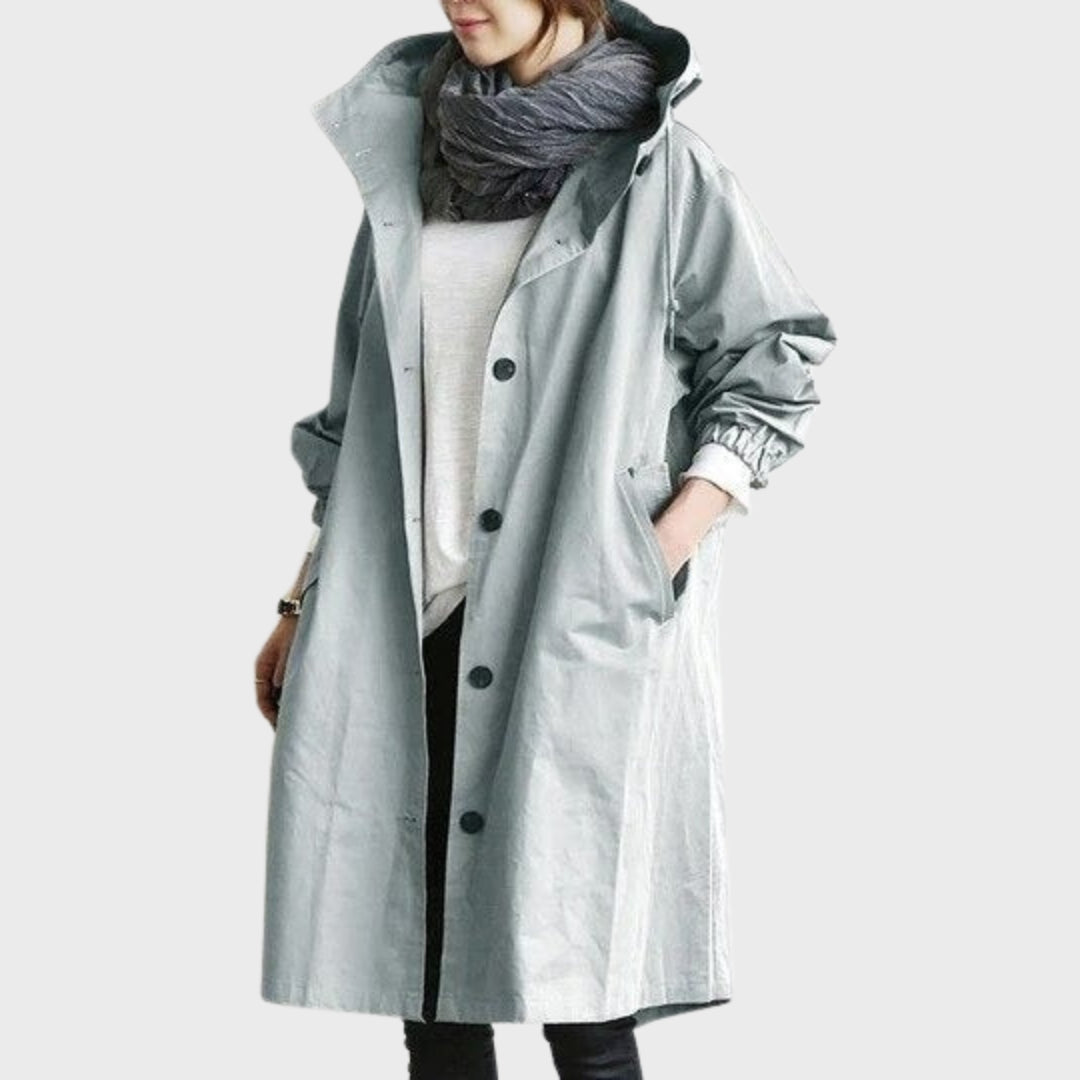 Elegante Frauenjacke für den Herbst, wasserdicht, bequem und vielseitig für jede Gelegenheit.