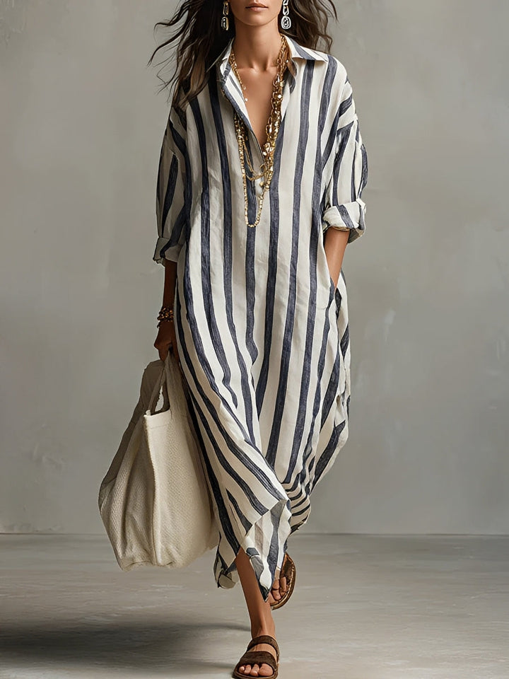 Modernes Hemdblusenkleid Greta für Damen, lässig und weit geschnitten. Schafft einen entspannten Layering-Look.