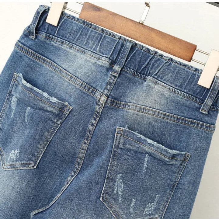 Damen Komfort Baggy Jeans Übergröße, hochtailliert, stylisch und bequem. Must-have für Streetstyle.