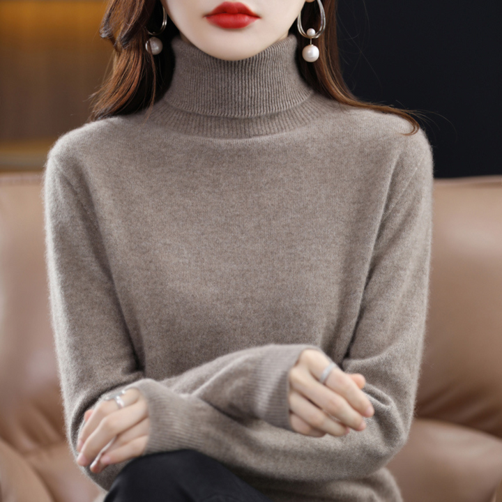 Textur des hochwertigen Strickmaterials des Damen Rollkragenpullovers Elena, für maximale Gemütlichkeit.