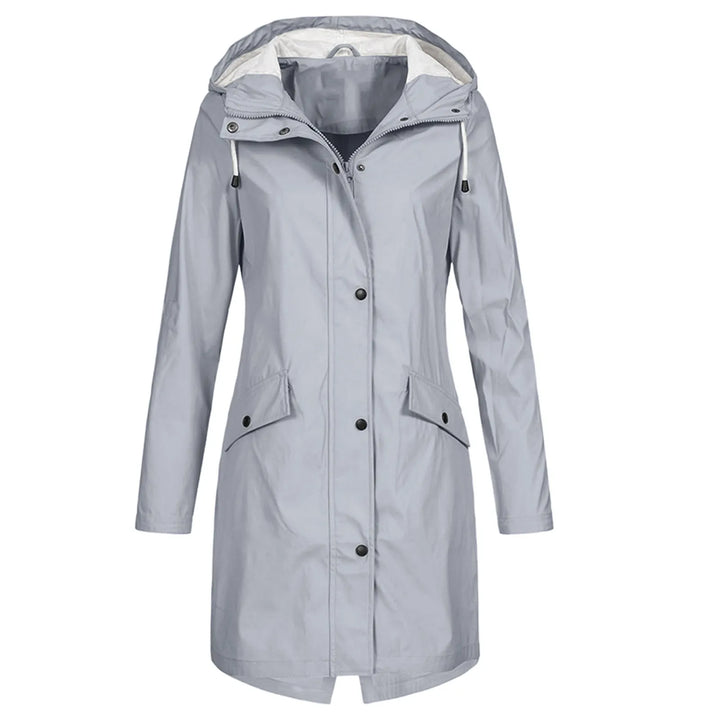 Stylisher Damen Kapuzen-Regenmantel, Plus Size, bietet zuverlässigen Wetterschutz und hohen Tragekomfort.