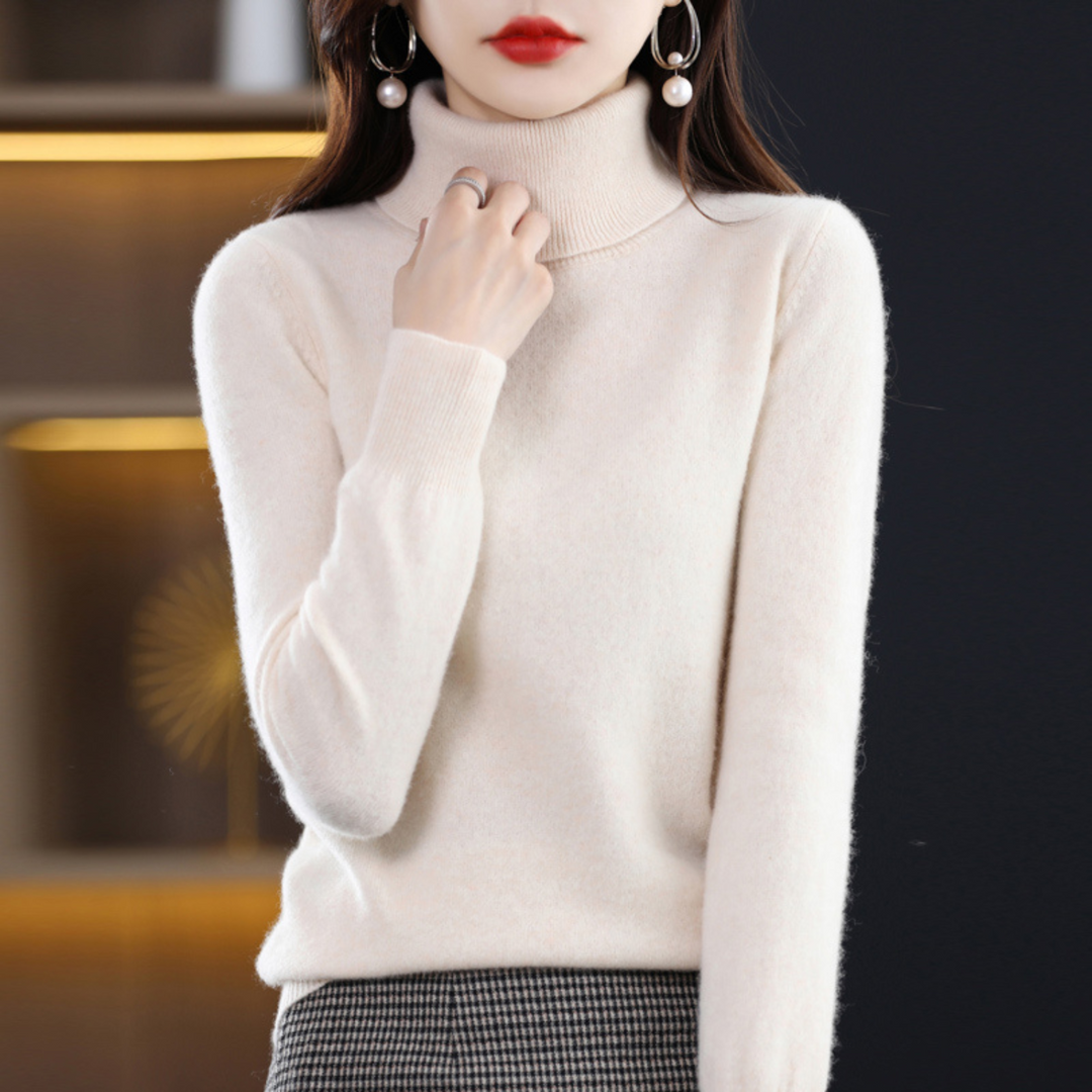 Damen Rollkragenpullover Elena: Eleganter Langarm-Strickpullover für Frauen, ideal für klassische Winter-Outfits.