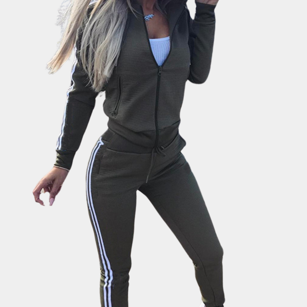 Modischer Damen Freizeitanzug: bequemer zweiteiliger Jogginganzug mit Hoodie & Jogginghose für den Alltag.