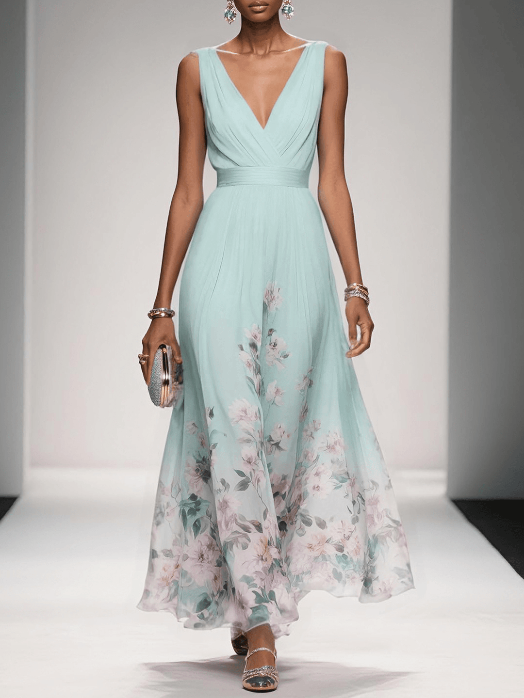 Fließendes, leichtes Damen Maxikleid mit Blumenprint. Luftig & modern für heiße Sommertage & entspannte Freizeit.