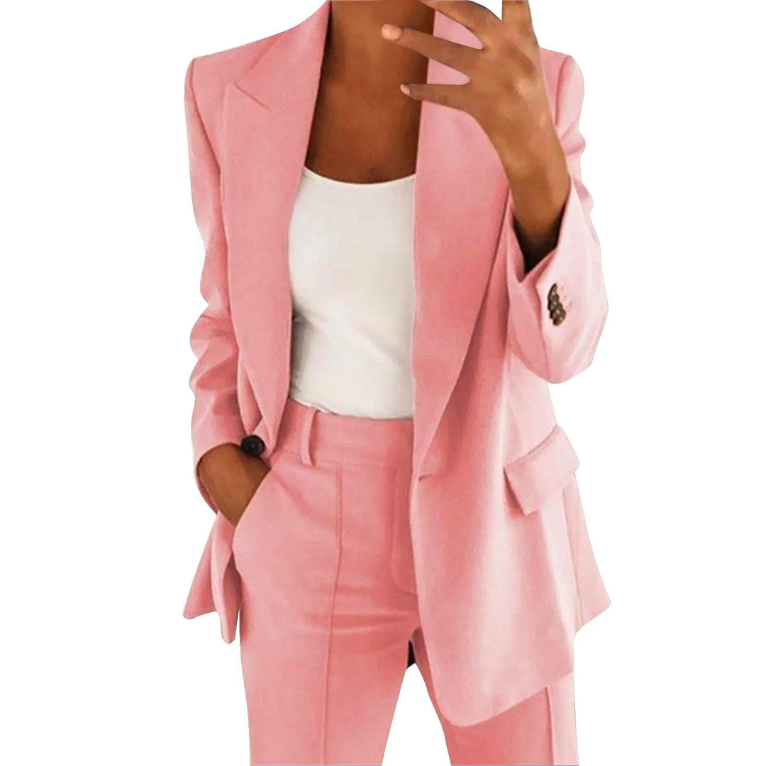 Klassisches, einfarbiges Damen Business Anzug Set mit elegantem Blazer und schicker Hose, zeitlos & vielseitig.