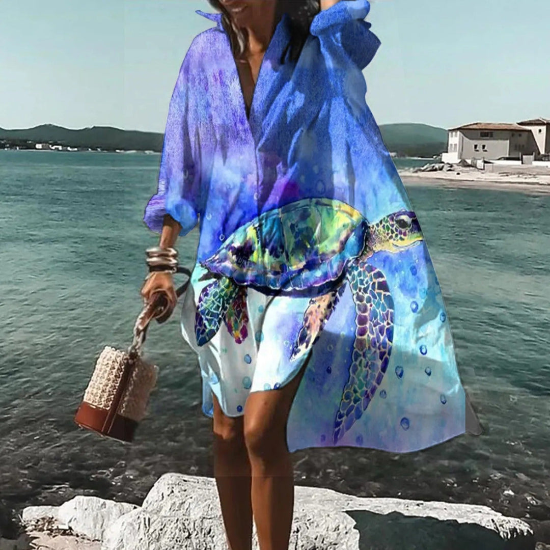Luftiges Sommer Midikleid für Damen im Hemdblusen-Stil. Atmungsaktiv & bequem für Freizeit, Urlaub & warme Tage.