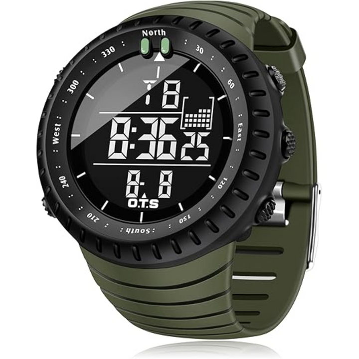 Herren Outdooruhr digital, robust, wasserdicht für Wanderungen. Sportuhr mit praktischer LED-Anzeige.