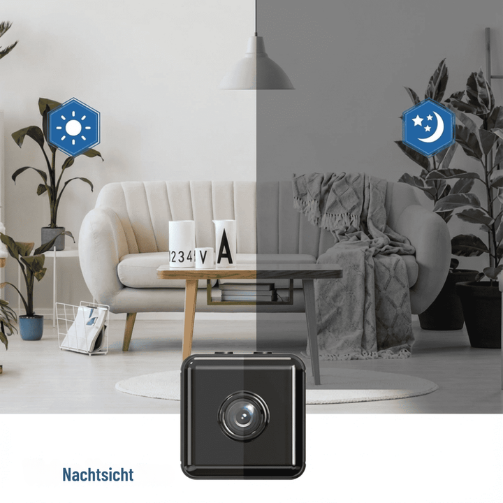 Smart Home Mini-Kamera, kabellos und diskret, bietet 1080P Video für Ihre Heimsicherheit.