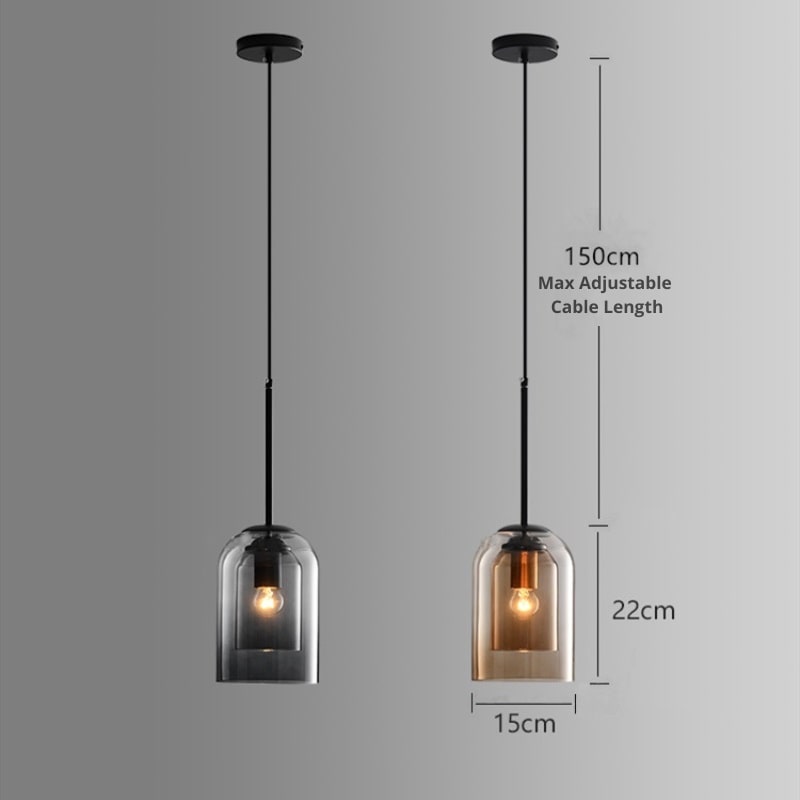 Warme Beleuchtung mit dieser eleganten Doppelglas-Pendelleuchte. Perfekte Designleuchte für jeden Raum.