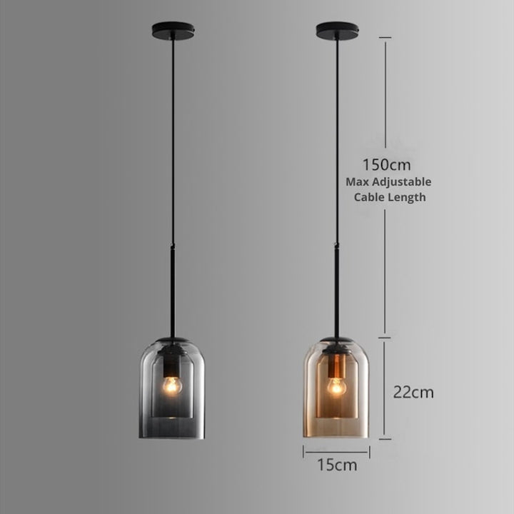 Warme Beleuchtung mit dieser eleganten Doppelglas-Pendelleuchte. Perfekte Designleuchte für jeden Raum.