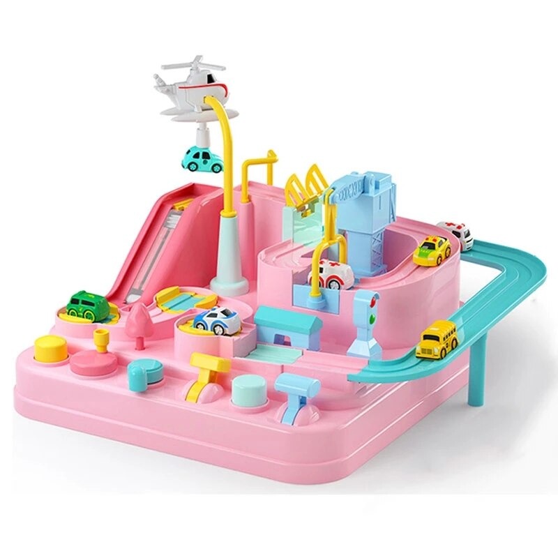 Verpackte interaktive Kinder Rennbahn, Lernspielzeug & Auto Spielzeug aus ABS. Bereit als Geschenk für die Kleinen.