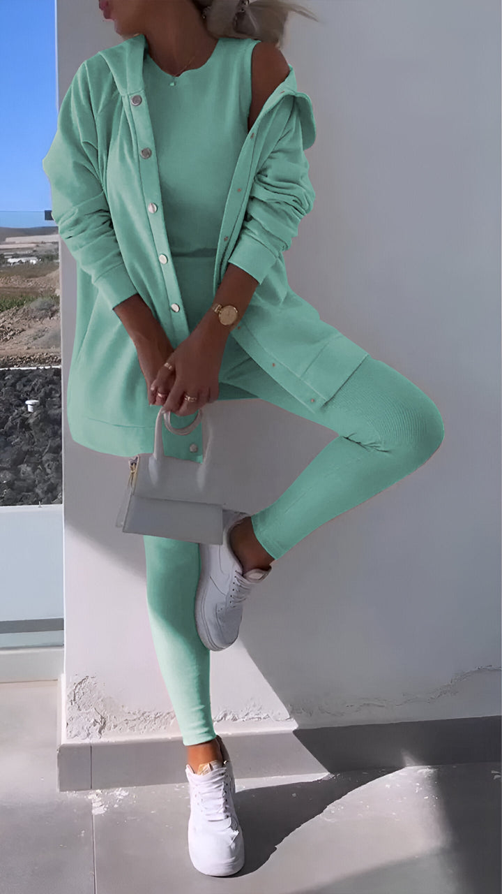 Kuscheliges Damen Freizeit-Set, Kapuzen-Sweatshirt & Hose für Frühling.